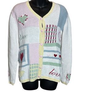 Nordstrom women’s large vintage knit embroidered hearts love sweater granny